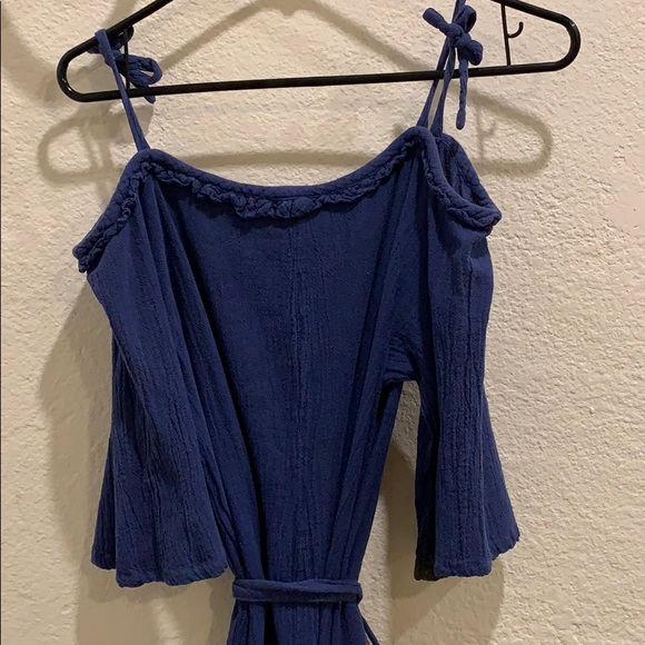 Santorini blue gauze cold-shoulder boho maxi dress - Picture 4 of 6